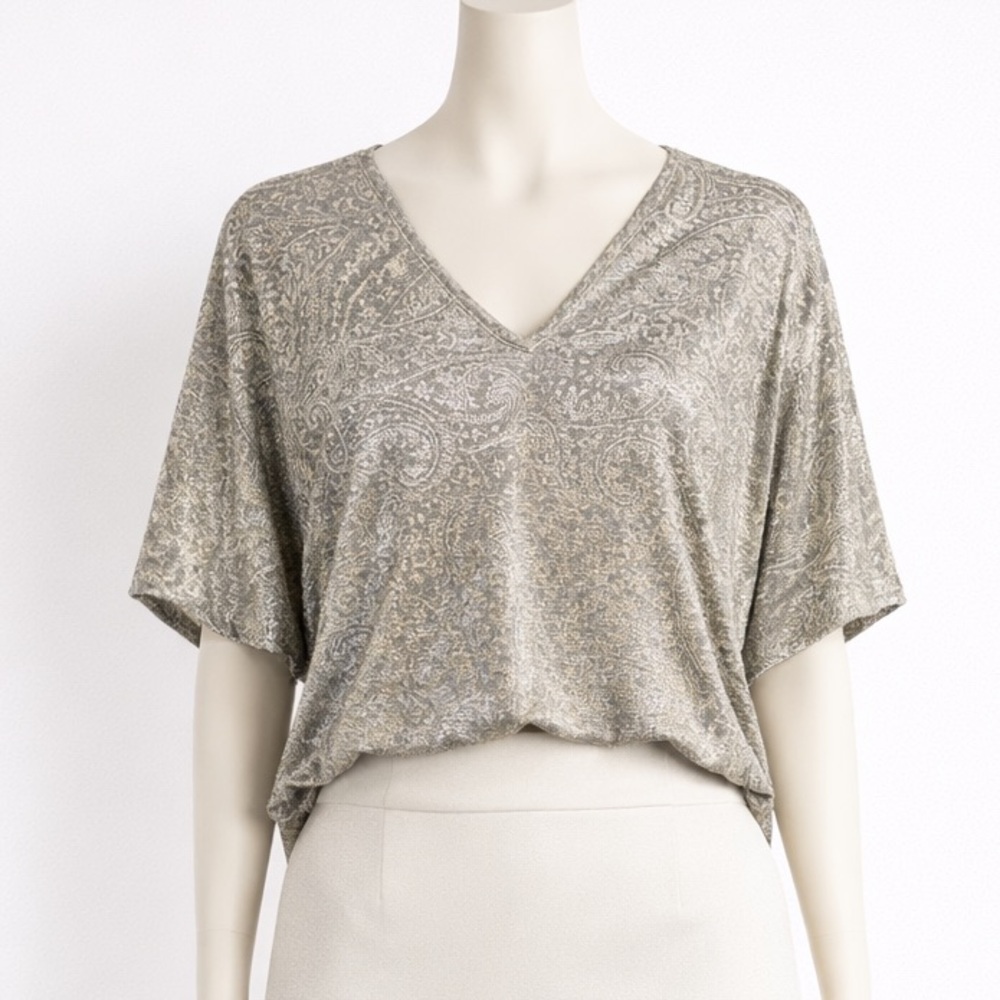 WHBM Metallic Paisley Dolman Top Size‎ Small Foil Shimmer Blouse NWT